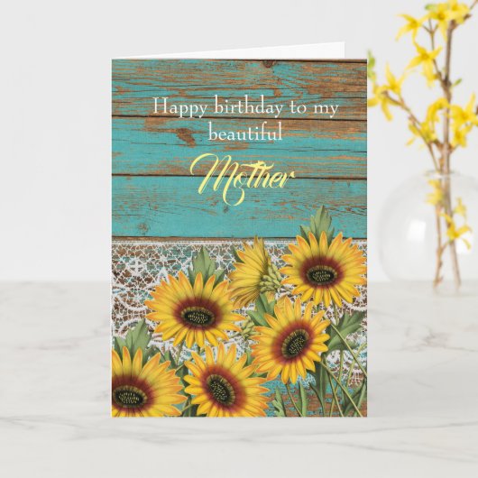 ウッド素朴イエローサンフラワーズマザー誕生日 カード (黄色い花)