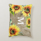 ウッド素朴イエローサンフラワーズモノグラムイニシャル アクセントクッション (裏面(縦))