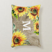 ウッド素朴イエローサンフラワーズモノグラムイニシャル アクセントクッション (正面(垂直))