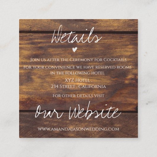 ウッド素朴イエローサンフラワー秋の結婚式詳細 エンクロージャーカード (裏面)