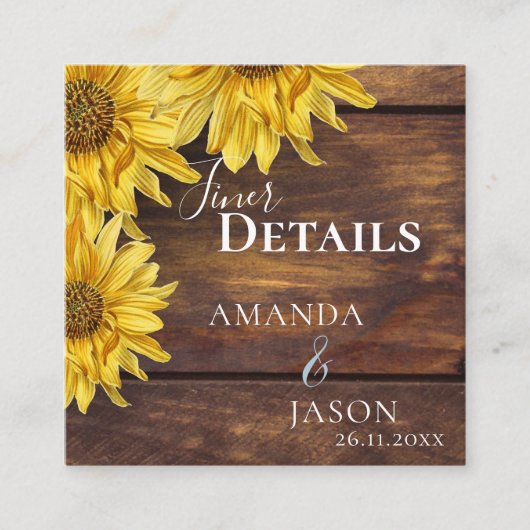 ウッド素朴イエローサンフラワー秋の結婚式詳細 エンクロージャーカード (正面)