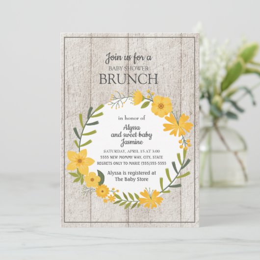 ウッド素朴イエローフローラベビーシャワーブランチ 招待状 (スタンド正面)