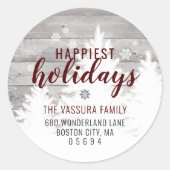 ウッド素朴ウィンターツリーブルゴーニュ差出人住所 ラウンドシール (正面)