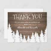 ウッド素朴ウィンターパインツリーサンキューカード (正面/裏面)