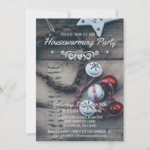 ウッド素朴ウィンターホリデー引っ越し祝いパーティーパーティー 招待状 (正面)