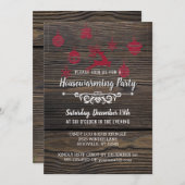 ウッド素朴ウィンターホリデー引っ越し祝いパーティーパーティー 招待状 (正面/裏面)