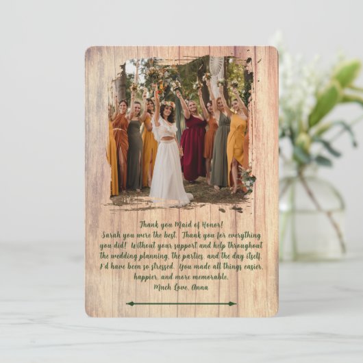 ウッド素朴ウェディングパーティーありがとう写真メッセージ サンキューカード (スタンド正面)