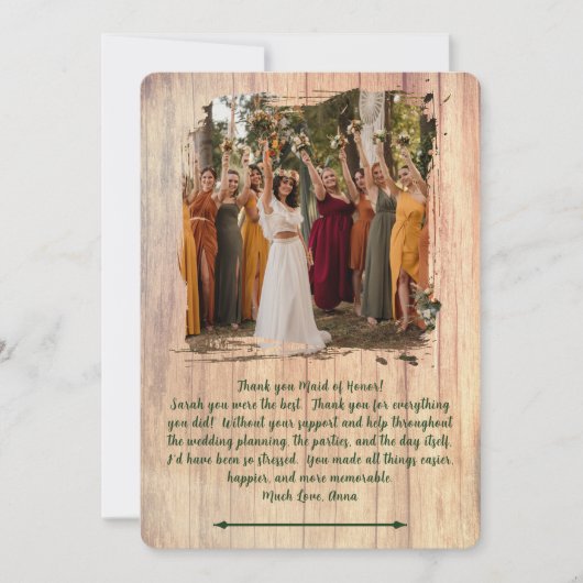 ウッド素朴ウェディングパーティーありがとう写真メッセージ サンキューカード (正面)