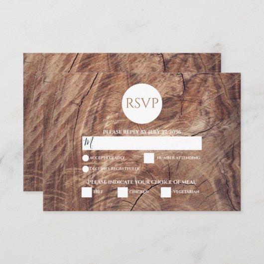 ウッド素朴ウェディングRSVPカード 出欠カード (正面/裏面)