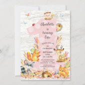 ウッド素朴ウッドランドワンガールズ誕生日招待状 招待状 (正面)