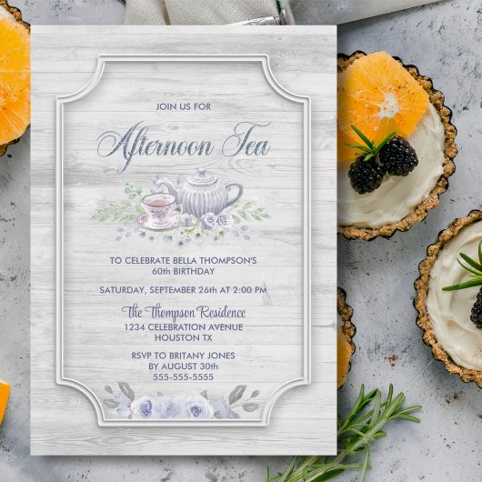 ウッド素朴エイジアフタヌーンティー誕生日 招待状