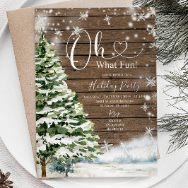 ウッド素朴エバーグリーンああ何おもしろい!ホリデーパーティー 招待状