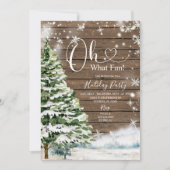 ウッド素朴エバーグリーンああ何おもしろい!ホリデーパーティー 招待状 (正面)