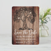 ウッド素朴オークの木とストリングライト結婚ズ セーブザデート (スタンド正面)