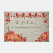 ウッド素朴オータムオレンジカボチャ紅葉 ドアマット (正面)