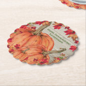 ウッド素朴オータムオレンジカボチャ紅葉 ペーパーコースター (アングル)