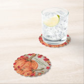 ウッド素朴オータムオレンジカボチャ紅葉 ペーパーコースター (インサイチュ)