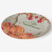 ウッド素朴オータムオレンジカボチャ紅葉 ペーパープレート (アングル)