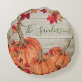 ウッド素朴オータムオレンジカボチャ紅葉 ラウンドクッション (裏面)