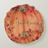 ウッド素朴オータムオレンジカボチャ紅葉 ラウンドクッション (裏面)