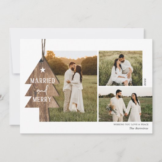 ウッド素朴オーナメントが新婚3回フォトクリスマス  シーズンカード (正面)