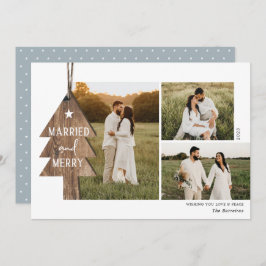 ウッド素朴オーナメント新婚3写真クリスマスホー シーズンカード