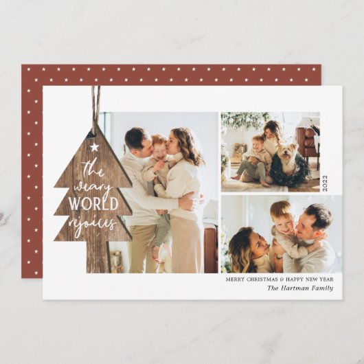 ウッド素朴オーナメント3 Photo Collageクリスマス シーズンカード (正面/裏面)