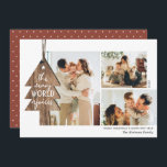 ウッド素朴オーナメント3 Photo Collageクリスマス シーズンカード<br><div class="desc">私たちは感謝する非常に多くを持っている – これらの素朴なスタイルの3フォトコラージカードと今年のホリデーシーズンに有意義なクリスマスの挨拶を送る。木の木のオーナメントつるは離れ横から、タイポグラフィは「疲れた世界が喜ぶ」と喜んだ。 自分の写真カスタマイズと文字と共に簡単!カードの背面には、レンガの赤い背景の上に白い星のパター自然ンが含まカスタマイズれ(色は望ましいもし)。カスタムデザインや製品のリクエストについては、orabellaprints@outlook.com - Traceyに電子メールを送信する。</div>
