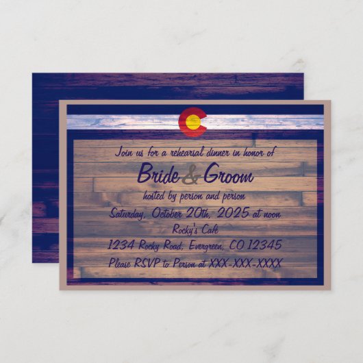 ウッド素朴カスタムコロラドのリハーサルのディナーカード 招待状 (正面/裏面)