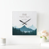 ウッド素朴カスタムファミリ名 スクエア壁時計 (ホーム)