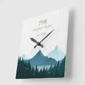 ウッド素朴カスタムファミリ名 スクエア壁時計 (傾斜)