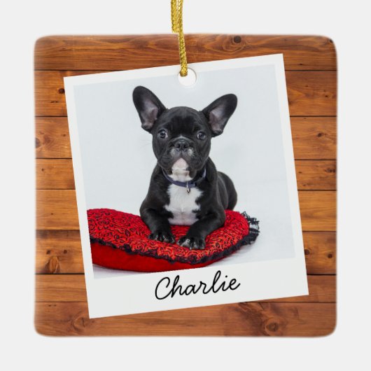 ウッド素朴カスタムペットキャットドッグ写真 セラミックオーナメント (正面)