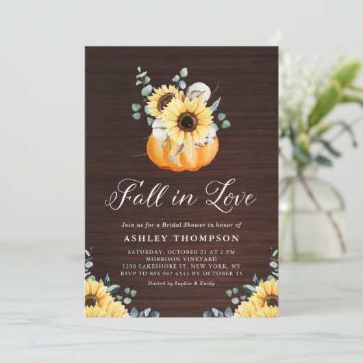 ウッド素朴カボチャとヒマワリブライダルシャワー 招待状 (スタンド正面)
