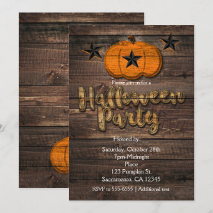 ウッド素朴カボチャ&スターズハロウィン招待状 招待状