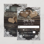 ウッド素朴カントリーハートフローラレース結婚ズ 出欠カード (正面/裏面)