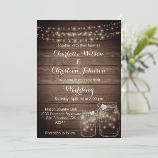 ウッド素朴カントリーメイソンジャイルライツ結婚の写真 招待状 (スタンド正面)