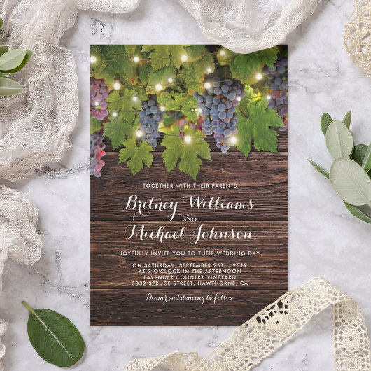 ウッド素朴カントリーワイナリートゥインクルライト結婚ズ 招待状