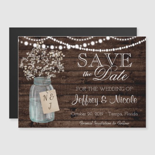 ウッド素朴カントリー結婚バ救ンの日付 マグネット招待状 (正面/裏面)