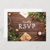 ウッド素朴クリスマスウィンターRSVP インビテーションポストカード (正面/裏面)