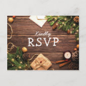ウッド素朴クリスマスウィンターRSVP インビテーションポストカード (正面)
