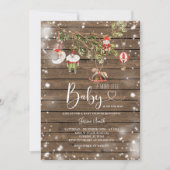 ウッド素朴クリスマスオーナメントホリデーパーティー 招待状 (正面)