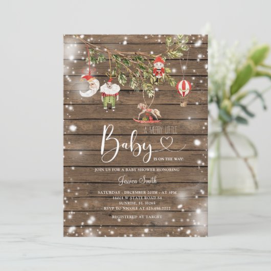 ウッド素朴クリスマスオーナメントホリデーパーティー 招待状 (スタンド正面)