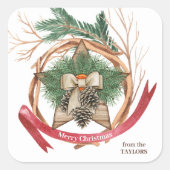 ウッド素朴クリスマススターウィッグリース スクエアシール (正面)