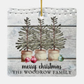 ウッド素朴クリスマスツリーズファミリー名ホリデイ セラミックオーナメント (裏面)