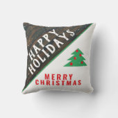 ウッド素朴クリスマスツリーレッドグリーンホリデー クッション (裏面)