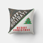 ウッド素朴クリスマスツリーレッドグリーンホリデー クッション (正面)