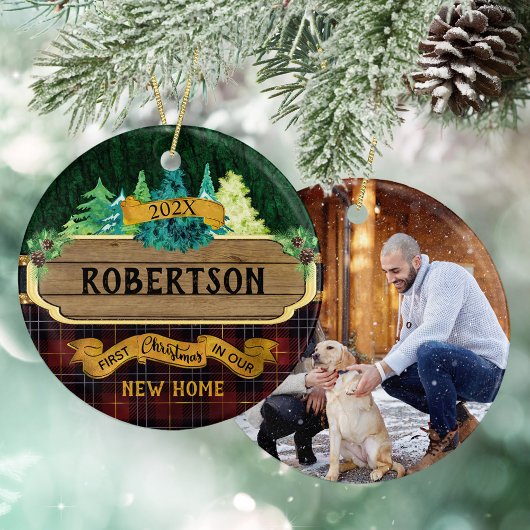 ウッド素朴クリスマスニューホームファミリーフォト セラミックオーナメント