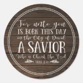 ウッド素朴クリスマスバイブル聖句タイポグラフィ ラウンドシール (正面)