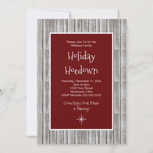 ウッド素朴クリスマスパーティーホームダウン招待状 招待状 (正面)