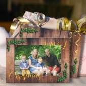 ウッド素朴クリスマスファミリー写真 シーズンカード